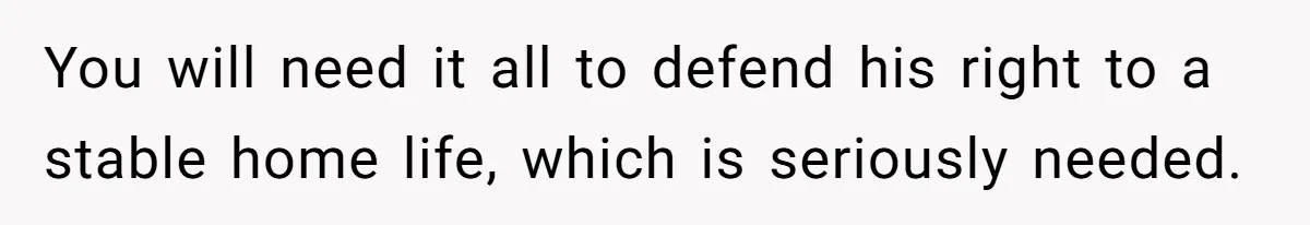 You will need it all to defend his right to a stable home life, which is seriously needed.