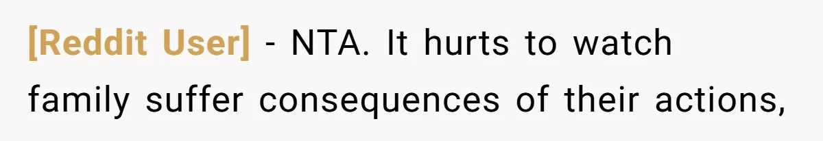 [Reddit User] − NTA. It hurts to watch family suffer consequences of their actions,