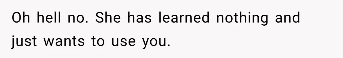 Oh hell no. She has learned nothing and just wants to use you.