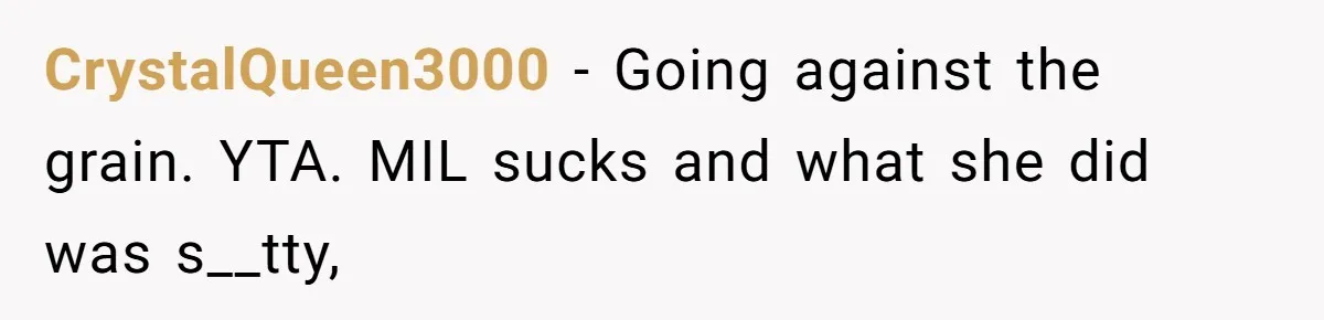 CrystalQueen3000 − Going against the grain. YTA. MIL sucks and what she did was s__tty,