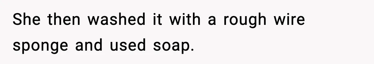 She then washed it with a rough wire sponge and used soap.