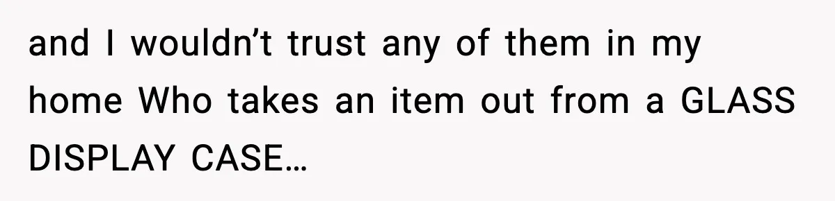 and I wouldn’t trust any of them in my home Who takes an item out from a GLASS DISPLAY CASE…