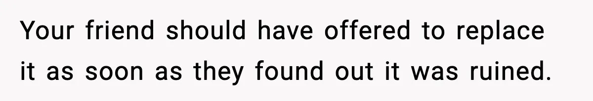 Your friend should have offered to replace it as soon as they found out it was ruined.