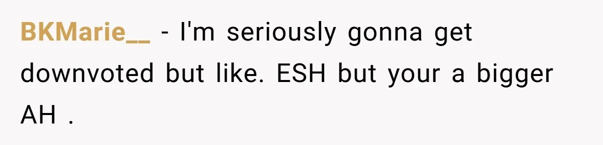 BKMarie__ − I'm seriously gonna get downvoted but like. ESH but your a bigger AH .