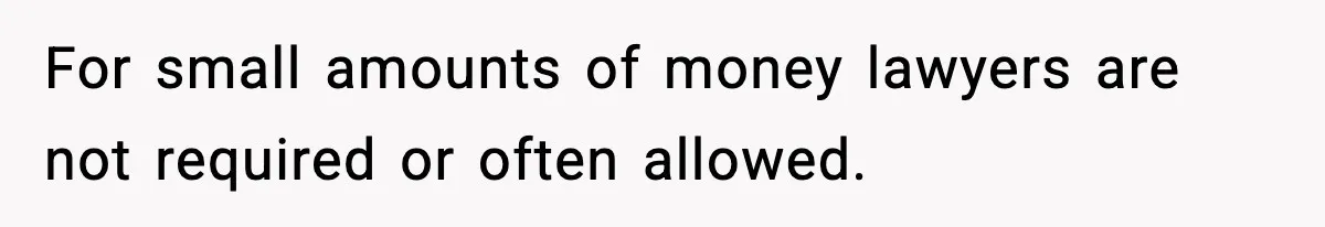 For small amounts of money lawyers are not required or often allowed.