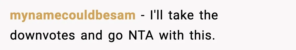 mynamecouldbesam - I'll take the downvotes and go NTA with this.