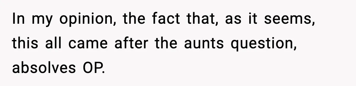 In my opinion, the fact that, as it seems, this all came after the aunts question, absolves OP.