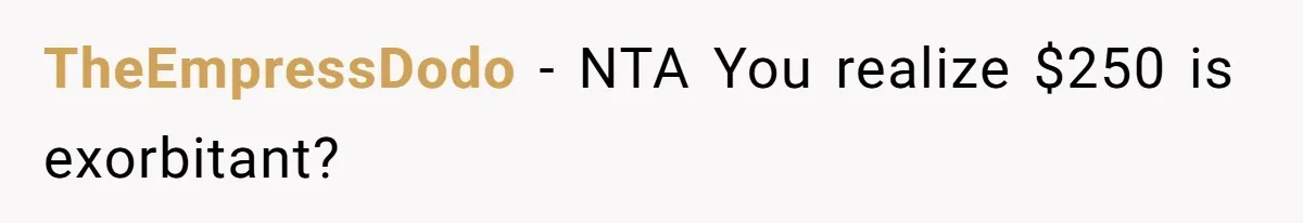 TheEmpressDodo − NTA You realize $250 is exorbitant?
