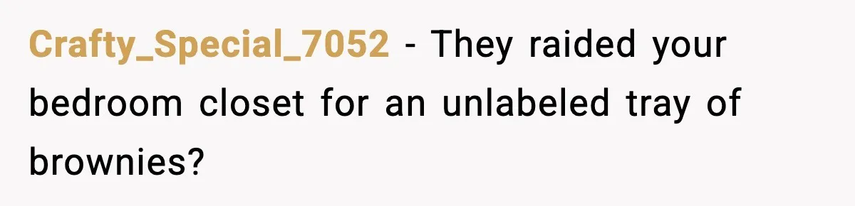 Crafty_Special_7052 - They raided your bedroom closet for an unlabeled tray of brownies?