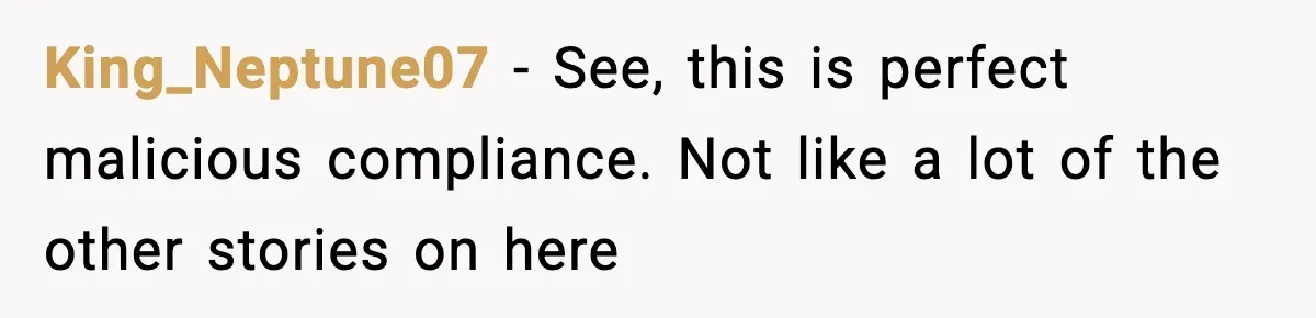 King_Neptune07 − See, this is perfect malicious compliance. Not like a lot of the other stories on here