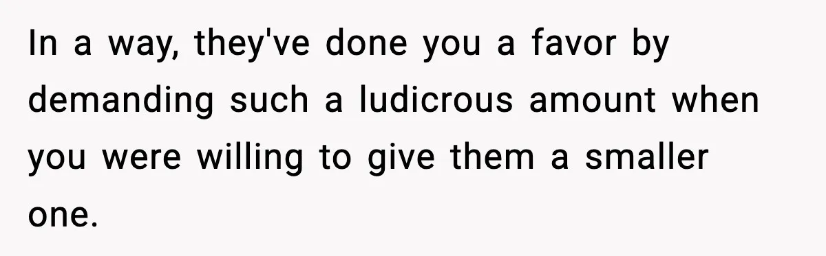 In a way, they've done you a favor by demanding such a ludicrous amount when you were willing to give them a smaller one.