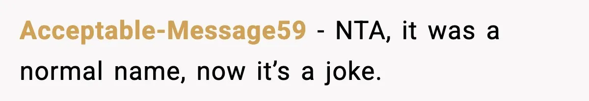 Acceptable-Message59 − NTA, it was a normal name, now it’s a joke.