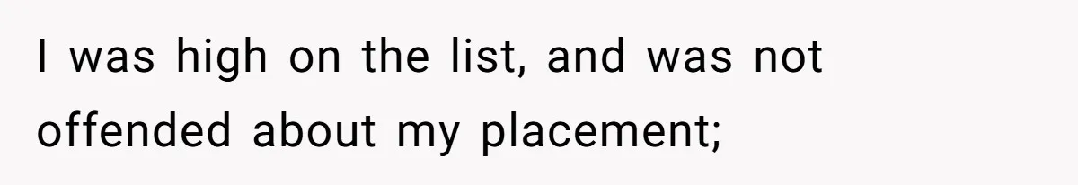 I was high on the list, and was not offended about my placement;