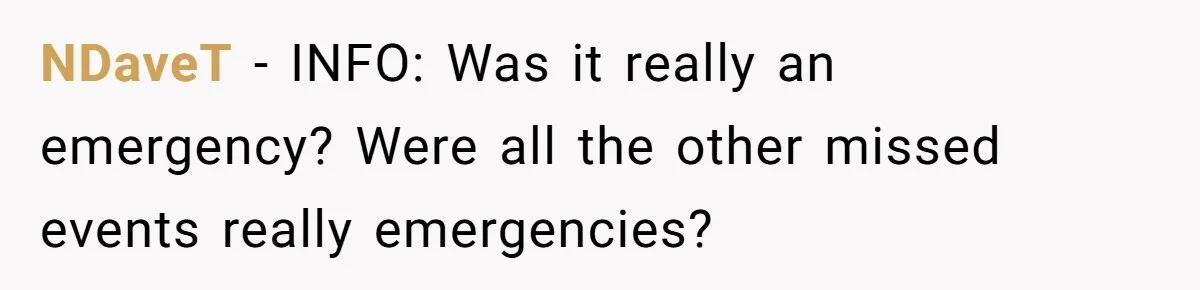 NDaveT − INFO: Was it really an emergency? Were all the other missed events really emergencies?