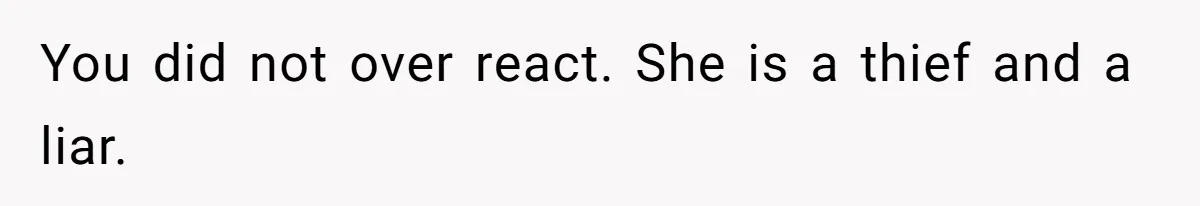 You did not over react. She is a thief and a liar.