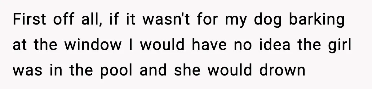 First off all, if it wasn't for my dog barking at the window I would have no idea the girl was in the pool and she would drown