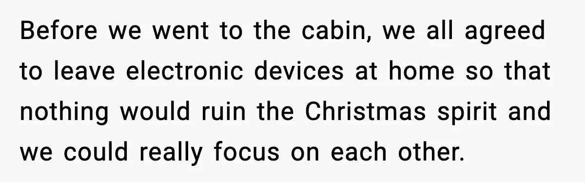 Before we went to the cabin, we all agreed to leave electronic devices at home so that nothing would ruin the Christmas spirit and we could really focus on each...