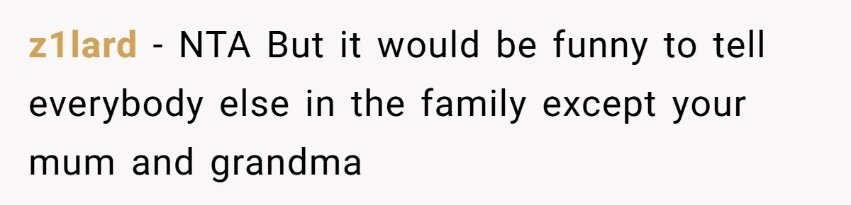 z1lard − NTA But it would be funny to tell everybody else in the family except your mum and grandma