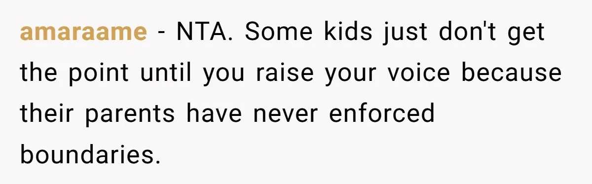amaraame − NTA. Some kids just don't get the point until you raise your voice because their parents have never enforced boundaries.