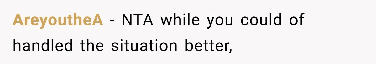 AreyoutheA − NTA while you could of handled the situation better,