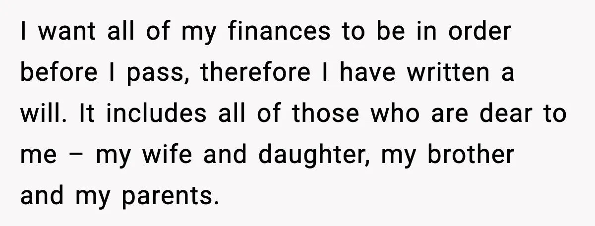 I want all of my finances to be in order before I pass, therefore I have written a will. It includes all of those who are dear to me –...