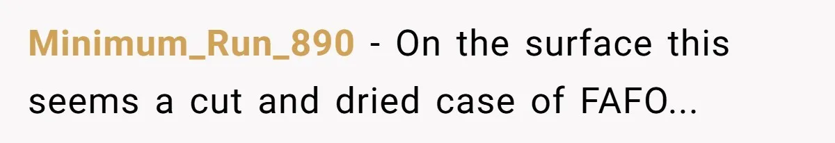 Minimum_Run_890 − On the surface this seems a cut and dried case of FAFO...