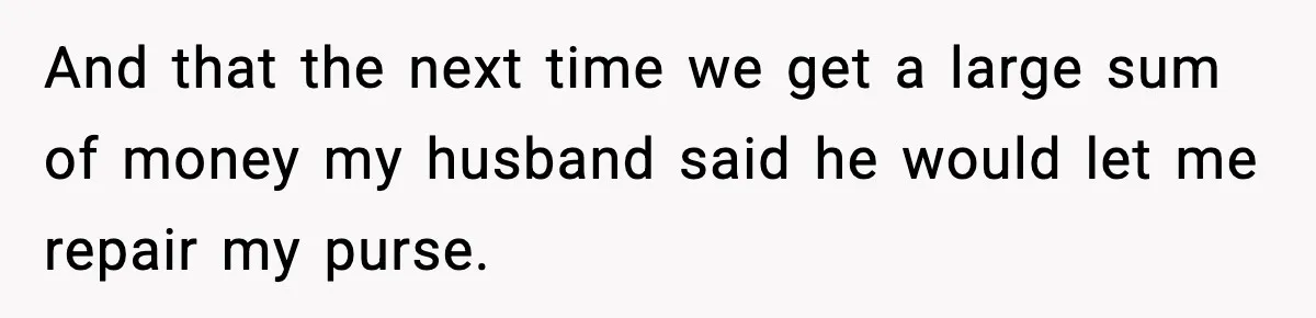 And that the next time we get a large sum of money my husband said he would let me repair my purse.
