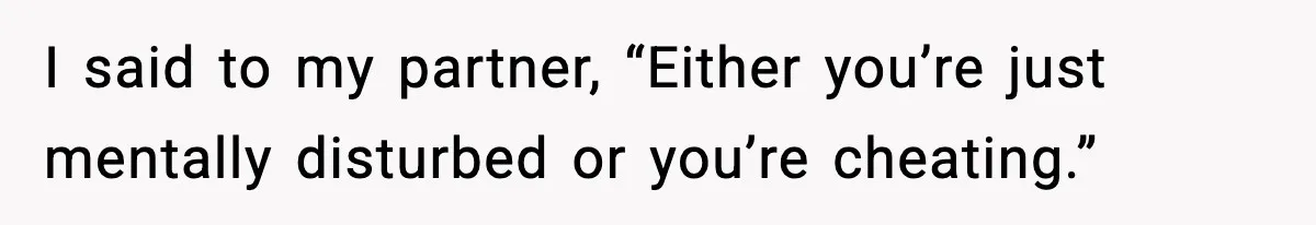 I said to my partner, “Either you’re just mentally disturbed or you’re cheating.”