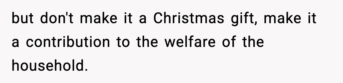 but don't make it a Christmas gift, make it a contribution to the welfare of the household.