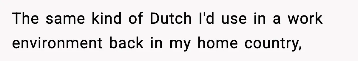 The same kind of Dutch I'd use in a work environment back in my home country,