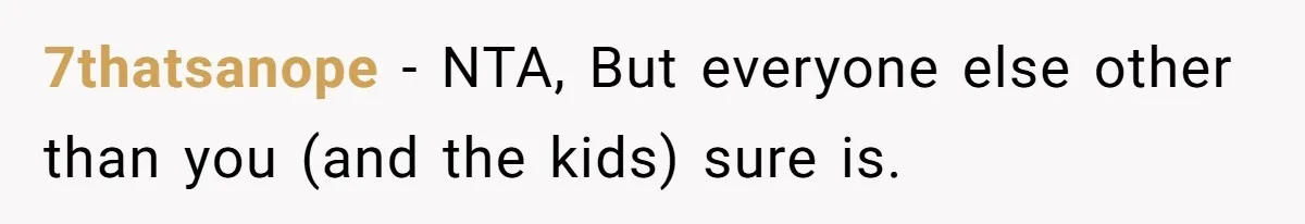 7thatsanope − NTA, But everyone else other than you (and the kids) sure is.