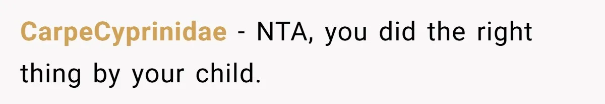 CarpeCyprinidae − NTA, you did the right thing by your child.