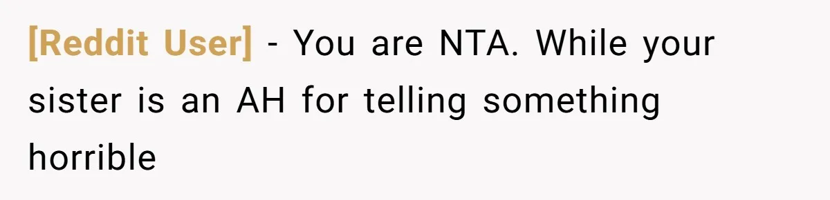 [Reddit User] − You are NTA. While your sister is an AH for telling something horrible