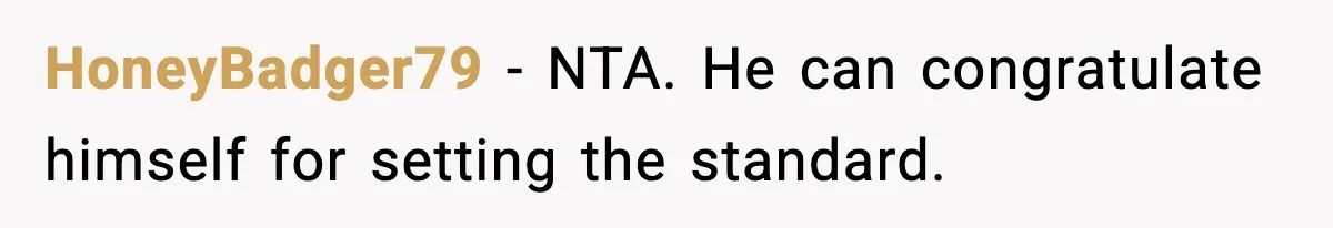 HoneyBadger79 − NTA. He can congratulate himself for setting the standard.