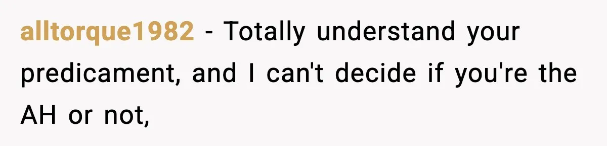 alltorque1982 − Totally understand your predicament, and I can't decide if you're the AH or not,
