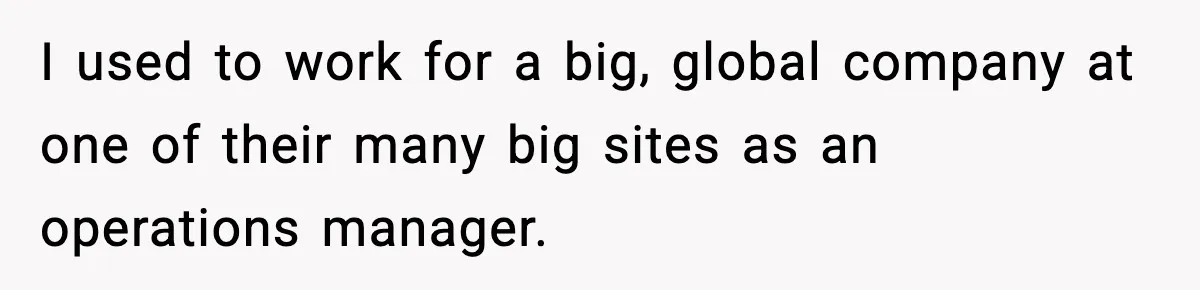 I used to work for a big, global company at one of their many big sites as an operations manager.
