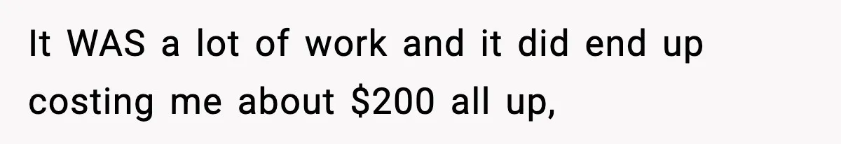 It WAS a lot of work and it did end up costing me about $200 all up,