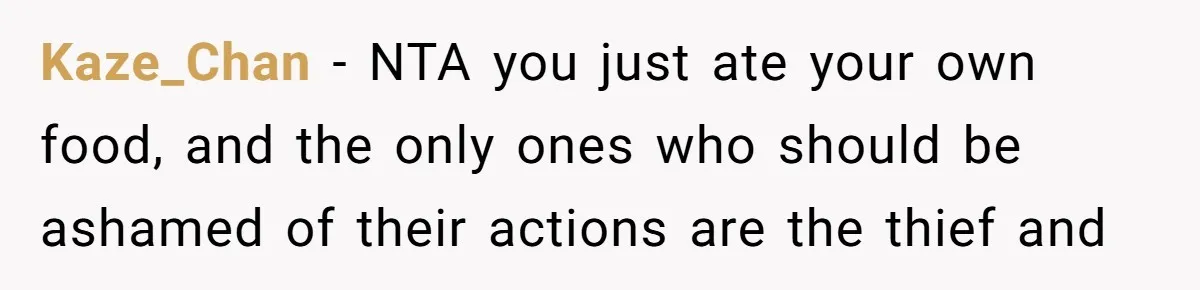 Kaze_Chan − NTA you just ate your own food, and the only ones who should be ashamed of their actions are the thief and