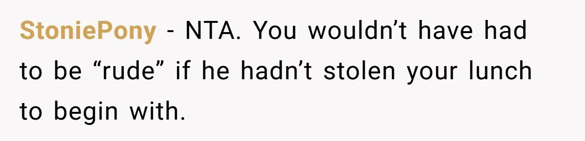 StoniePony − NTA. You wouldn’t have had to be “rude” if he hadn’t stolen your lunch to begin with.
