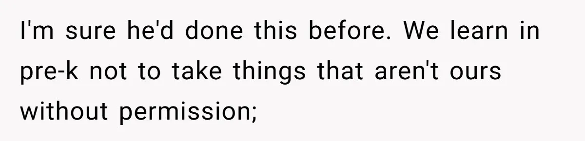 I'm sure he'd done this before. We learn in pre-k not to take things that aren't ours without permission;