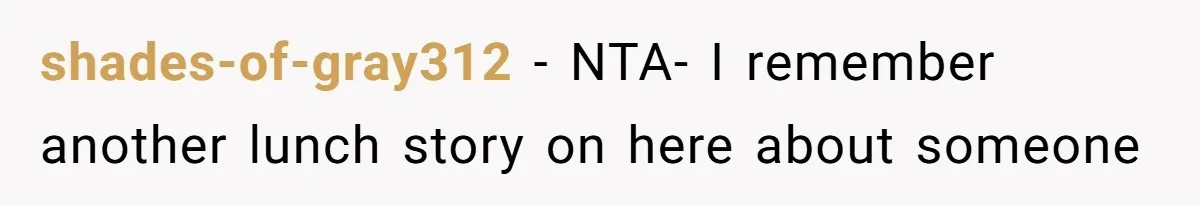 shades-of-gray312 − NTA- I remember another lunch story on here about someone