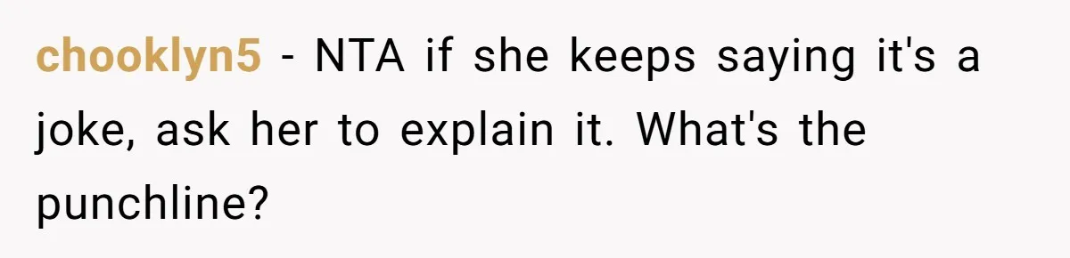 chooklyn5 − NTA if she keeps saying it's a joke, ask her to explain it. What's the punchline?
