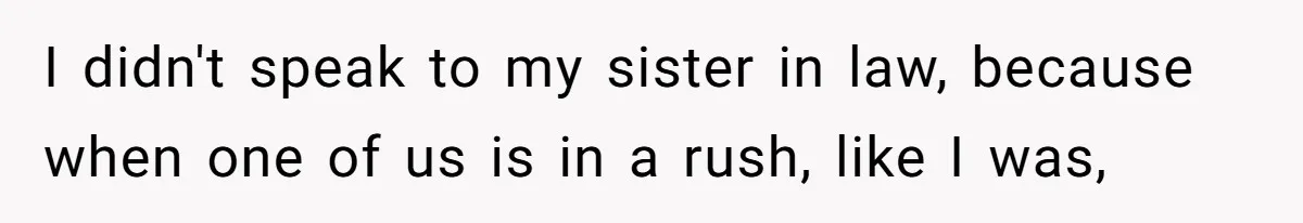 I didn't speak to my sister in law, because when one of us is in a rush, like I was,
