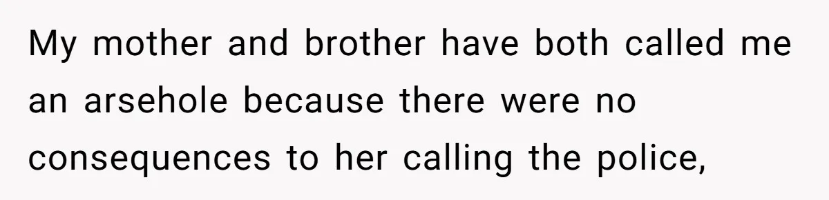 My mother and brother have both called me an arsehole because there were no consequences to her calling the police,
