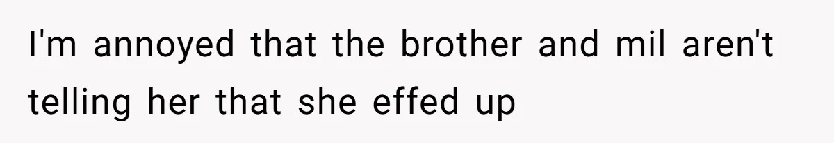 I'm annoyed that the brother and mil aren't telling her that she effed up