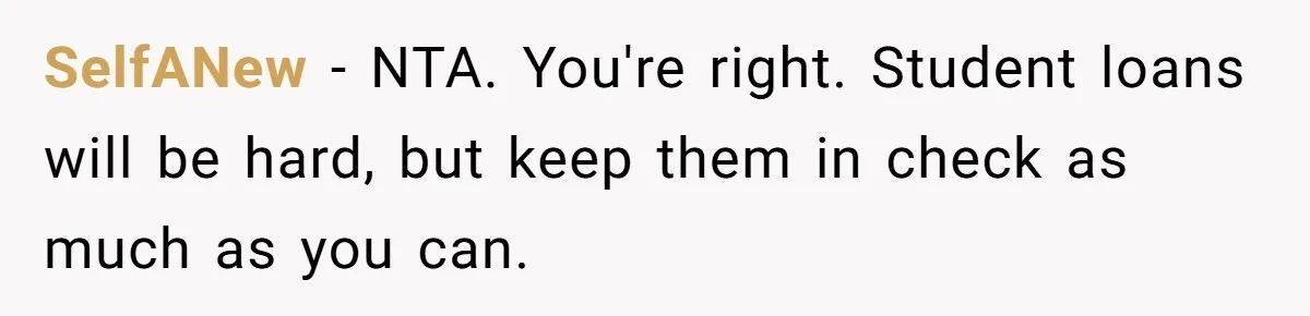 SelfANew − NTA. You're right. Student loans will be hard, but keep them in check as much as you can.