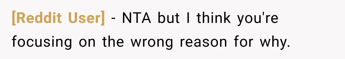 [Reddit User] − NTA but I think you're focusing on the wrong reason for why.