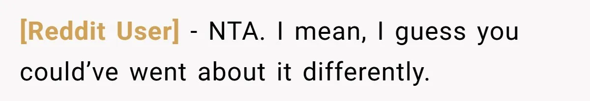 [Reddit User] − NTA. I mean, I guess you could’ve went about it differently.