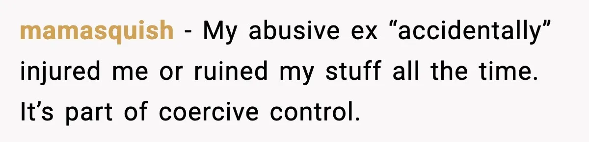 mamasquish - My abusive ex “accidentally” injured me or ruined my stuff all the time. It’s part of coercive control.