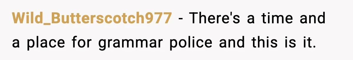 Wild_Butterscotch977 - There's a time and a place for grammar police and this is it.